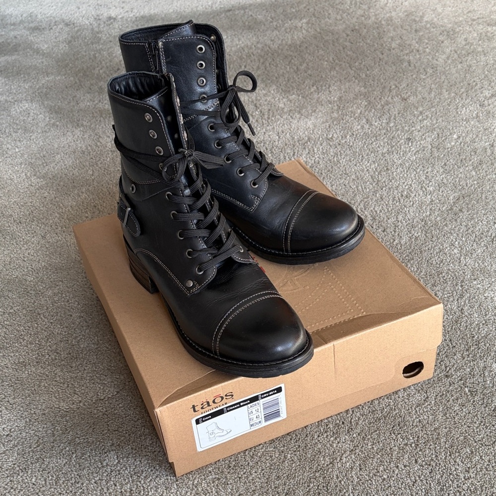 Taos Footwear Black Leather Combat Boots